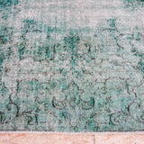 9' X 12' Oversize Vintage Distressed Carpet Jade Green Overdyed Rug