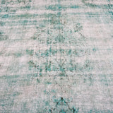 9' X 12' Oversize Vintage Distressed Carpet Jade Green Overdyed Rug