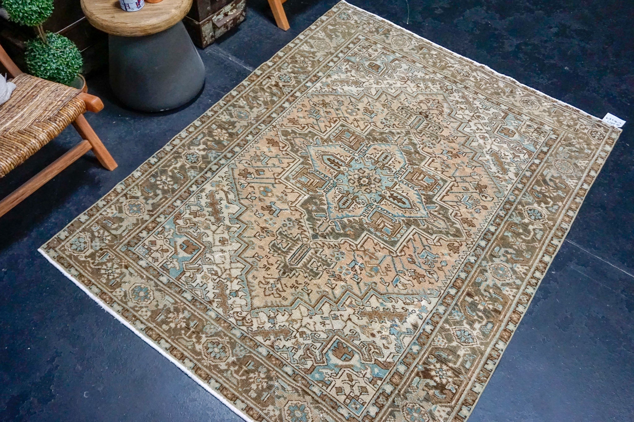 4’10 x 6’1 Classic Vintage Carpet Muted Teal, Brown + Copper Rug SB '3919 Linda's Barn