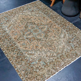 4’10 x 6’1 Classic Vintage Carpet Muted Teal, Brown + Copper Rug SB
