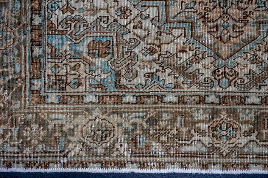 4’10 x 6’1 Classic Vintage Carpet Muted Teal, Brown + Copper Rug SB