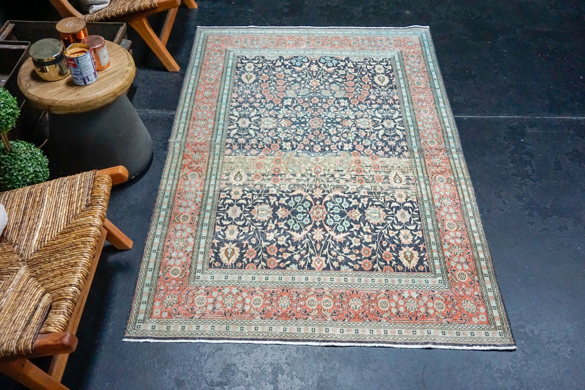 4’1 x 6’2 Classic Vintage Carpet Muted Blue, Red and Green Rug '3925 Linda's Barn