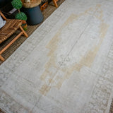 5’4 x 11’ Taspinar Rug Creamy Beige, Gold and Sage Green Vintage Carpet