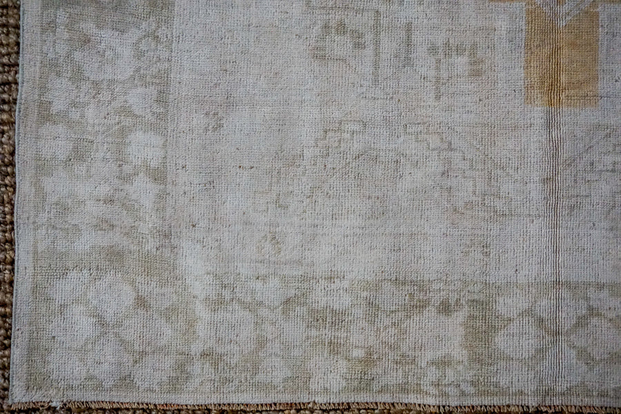5’4 x 11’ Taspinar Rug Creamy Beige, Gold and Sage Green Vintage Carpet