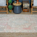 4’4 x 8’ Oushak Rug Pink, Blue and Cream Vintage Turkish Carpet