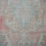 4’4 x 8’ Oushak Rug Pink, Blue and Cream Vintage Turkish Carpet