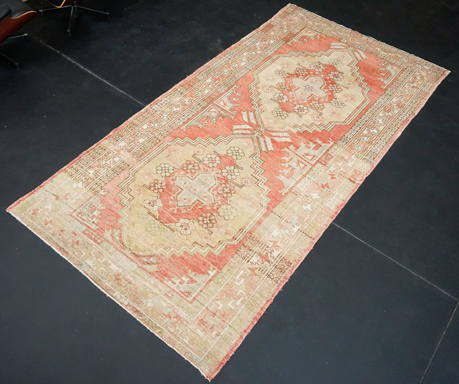 Wide Turkish Oushak Runner 5’ x 10’5 Coral + Apricot + Gray