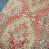 Wide Turkish Oushak Runner 5’ x 10’5 Coral + Apricot + Gray