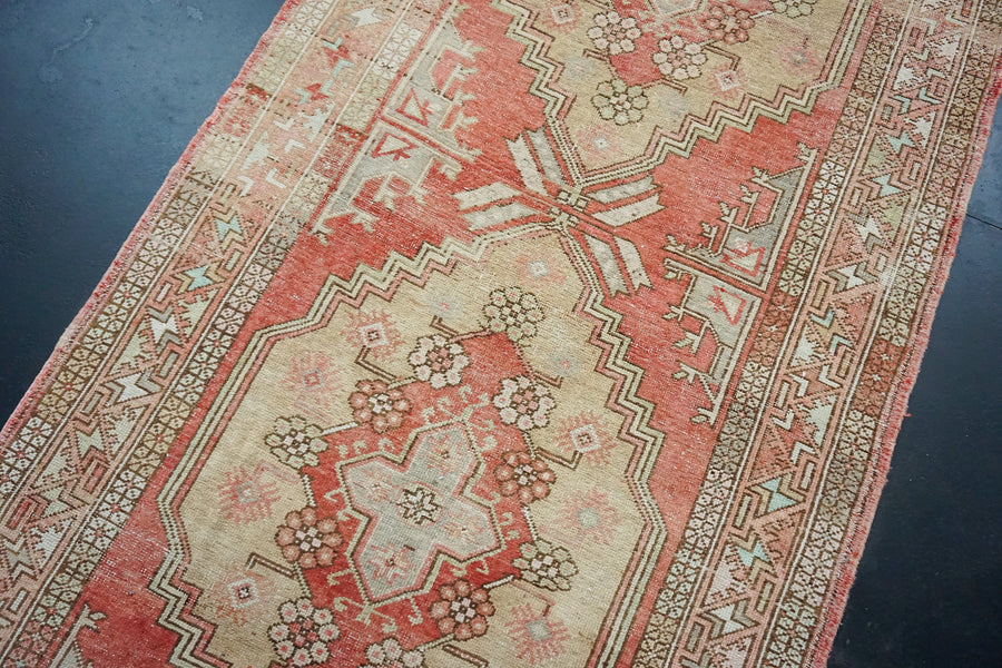 Wide Turkish Oushak Runner 5’ x 10’5 Coral + Apricot + Gray
