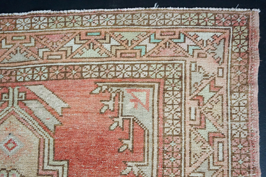 Wide Turkish Oushak Runner 5’ x 10’5 Coral + Apricot + Gray