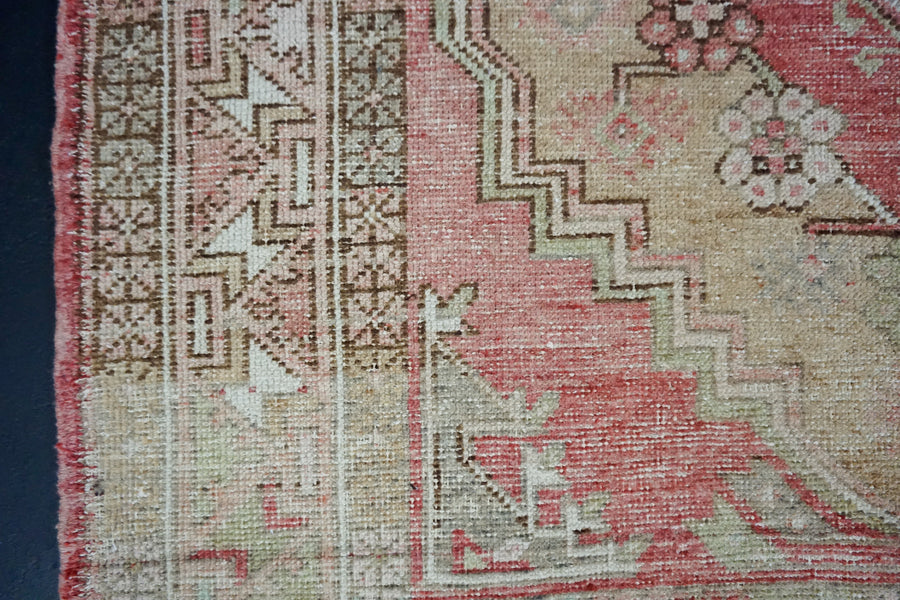 Wide Turkish Oushak Runner 5’ x 10’5 Coral + Apricot + Gray