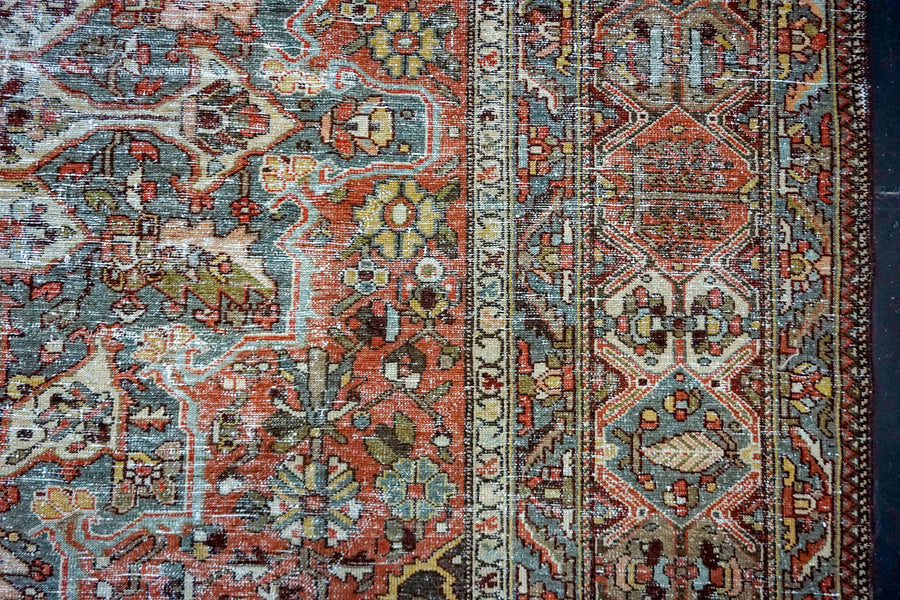 11’4 x 14’1 Classic Vintage Rug Muted Red, Gray + Denim Carpet