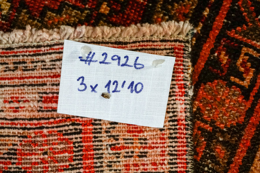 3' x 12’10 Classic Vintage Malayer Runner Red, Blue & Brown