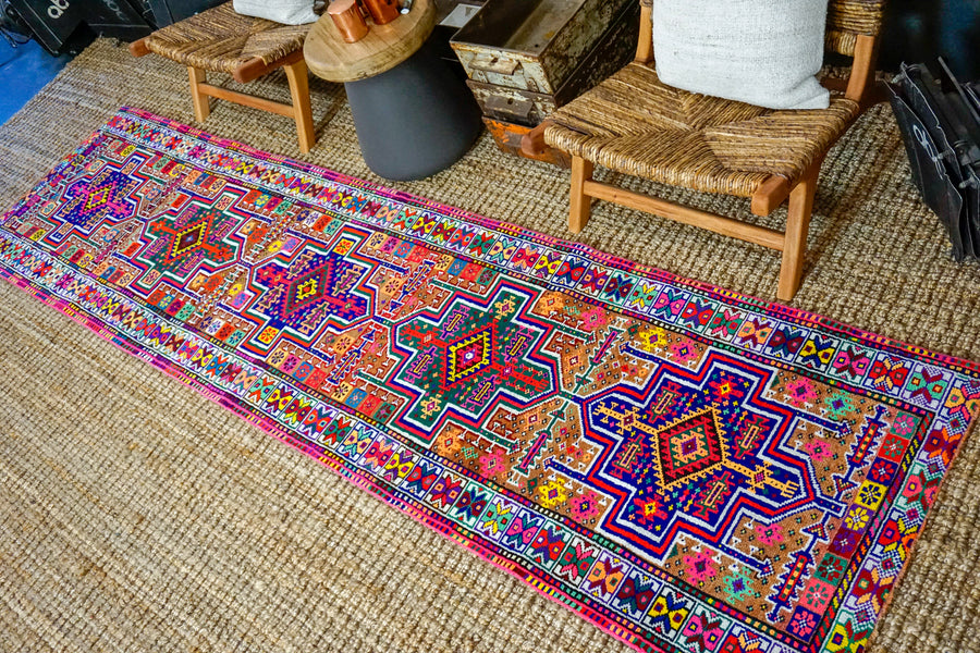 2’9 x 10’9 Vintage Herki Runner Bright and Colorful