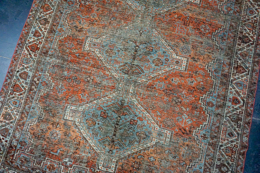5’2 x 6’8 Classic Vintage Rug Steel Blue, Gray and Reds SB