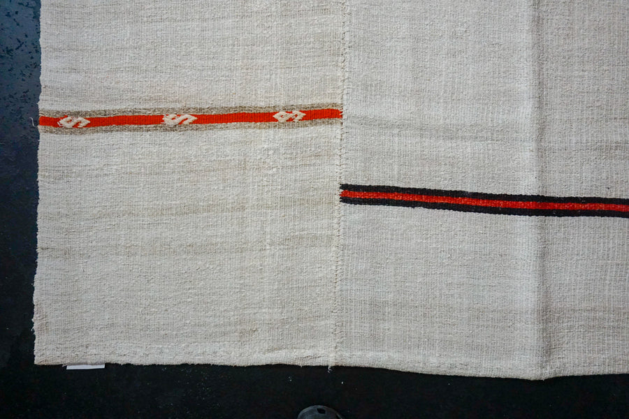 10’3 x 13’7 MCM Vintage Organic Hemp Rug Off White Flatweave Kilim