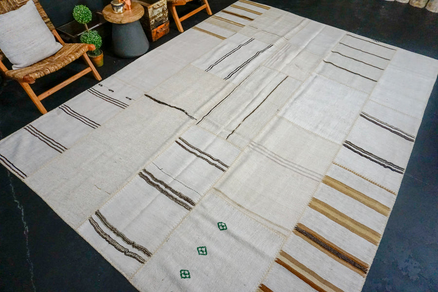 8’10 x 12’2 MCM Vintage Organic Hemp Rug Off White Flatweave Kilim