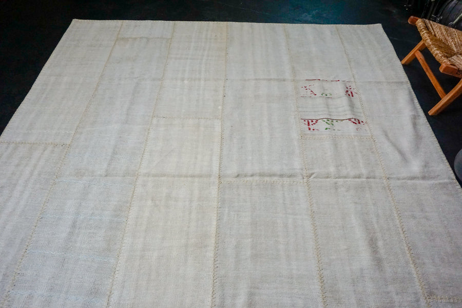 9 x 12’4 MCM Vintage Organic Hemp Rug Off White Flatweave Kilim