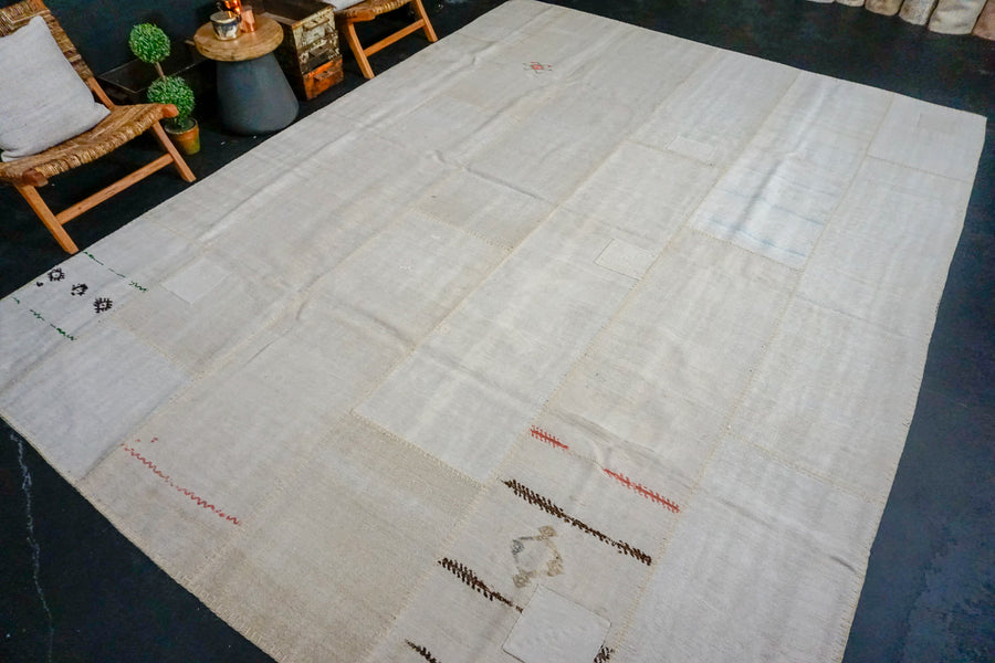 9’10 x 13’6 MCM Vintage Organic Hemp Rug Off White Flatweave Kilim