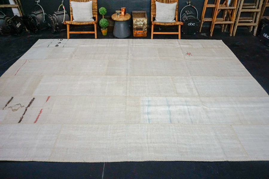 9’10 x 13’6 MCM Vintage Organic Hemp Rug Off White Flatweave Kilim