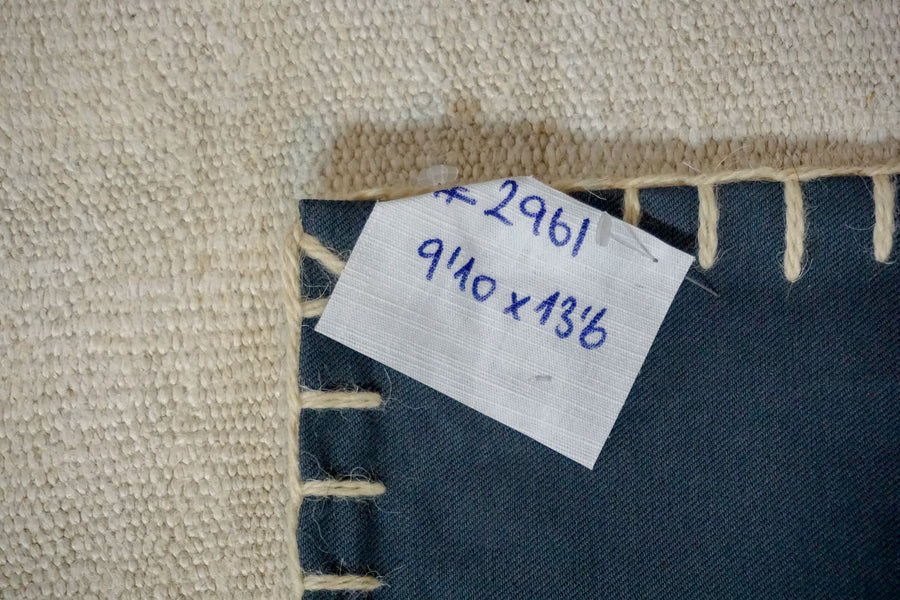 9’10 x 13’6 MCM Vintage Organic Hemp Rug Off White Flatweave Kilim