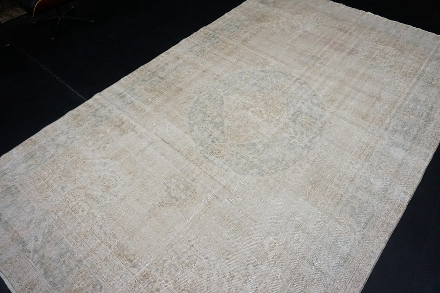 6’9 x 11’2  Oushak Rug Seafoam Green and Sand Beige