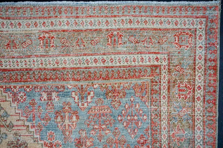 7’2 x 10’6  Vintage  Joshagan Carpet Muted Red, Ecru and Blue