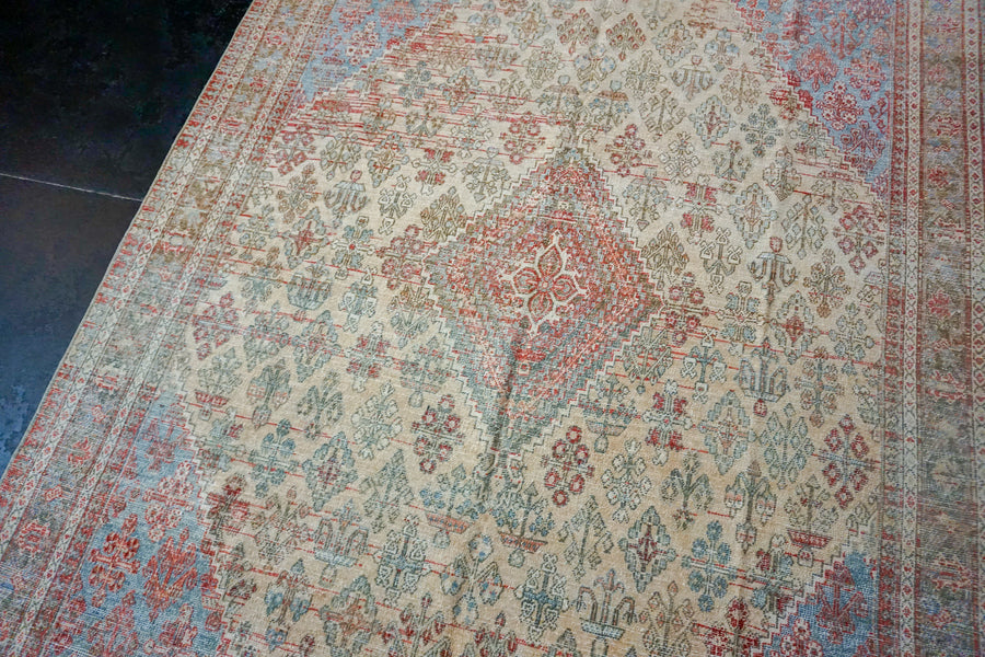 7’2 x 10’6  Vintage  Joshagan Carpet Muted Red, Ecru and Blue
