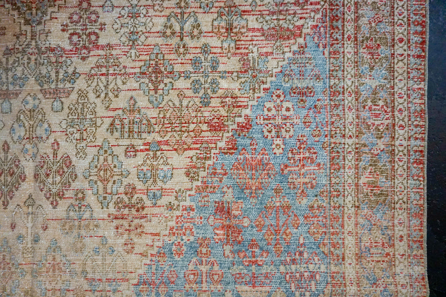7’2 x 10’6  Vintage  Joshagan Carpet Muted Red, Ecru and Blue