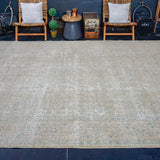 9’3 x 12’10 Classic Vintage Mahal Carpet Olive, Taupe-Beige + Denim Blue