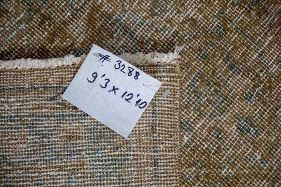 9’3 x 12’10 Classic Vintage Mahal Carpet Olive, Taupe-Beige + Denim Blue 60’s Rug