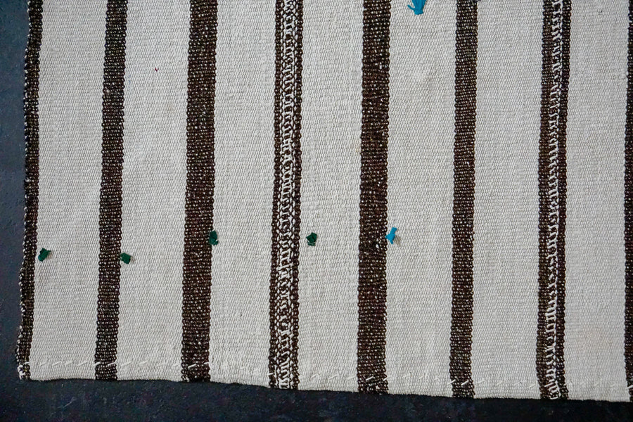 8’ x 11’10 Organic Hemp Rug and Goat Hair Off White + Brown Vintage Flatweave Kilim