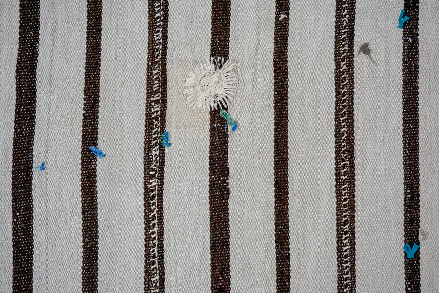 8’ x 11’10 Organic Hemp Rug and Goat Hair Off White + Brown Vintage Flatweave Kilim