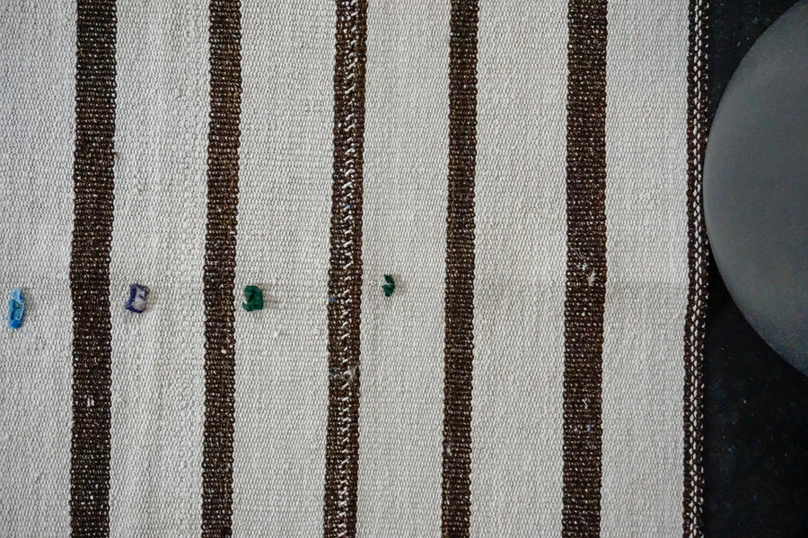 8’ x 11’10 Organic Hemp Rug and Goat Hair Off White + Brown Vintage Flatweave Kilim