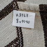 8’ x 11’10 Organic Hemp Rug and Goat Hair Off White + Brown Vintage Flatweave Kilim