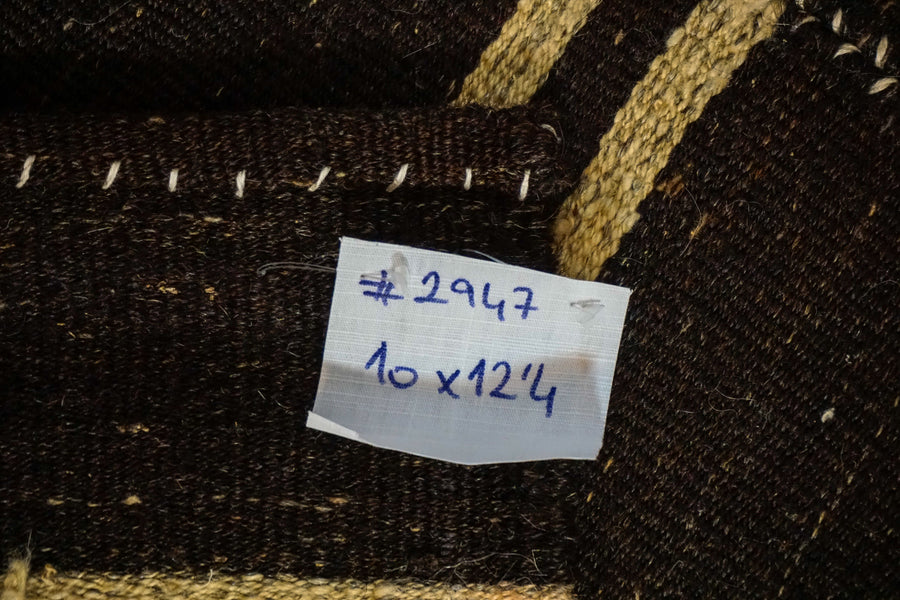 10’ x 12’4 Brown and Cream Vintage Flatweave Kilim Rug