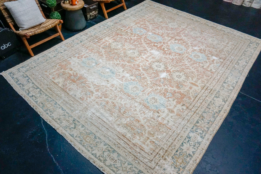 9’ x 12’3 Classic Antique Rug Muted Apricot, Cream + Denim SB