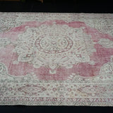 8’1 x 12’8 Vintage Oushak Carpet Pink, Cream and Gray