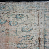 6’ x 9’7 Vintage Oushak Rug Turquoise Blue and Blush Beige Carpet