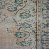 6’ x 9’7 Vintage Oushak Rug Turquoise Blue and Blush Beige Carpet