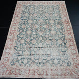 6’2 x 9’4 Vintage Oushak Rug Forest Green & Wine Carpet '2718