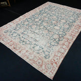 6’2 x 9’4 Vintage Oushak Rug Forest Green & Wine Carpet '2718