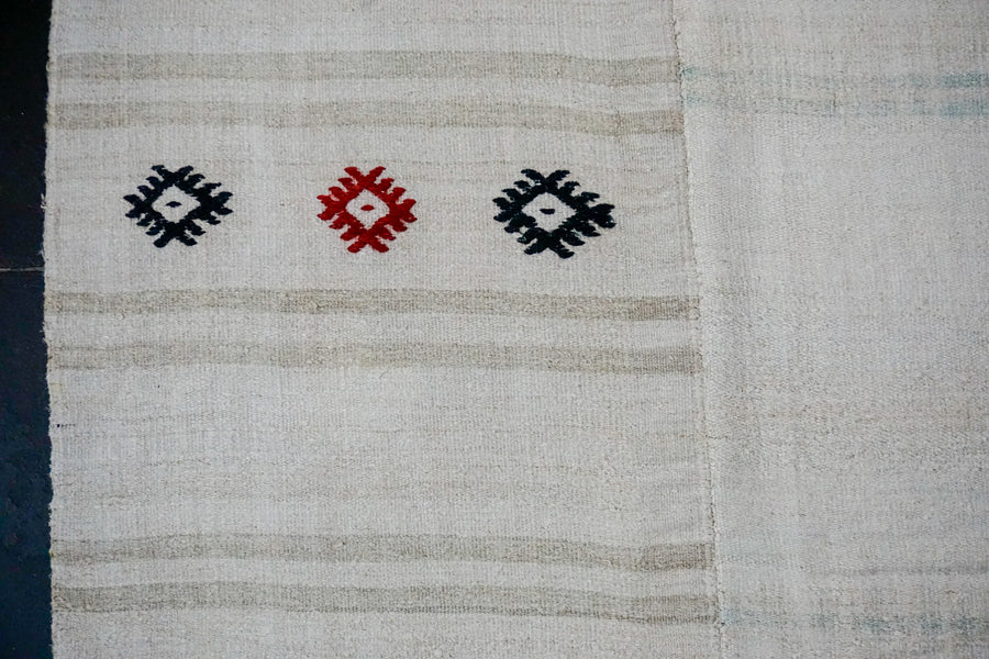 9’6 x 11’ Vintage Organic Hemp Rug Off White Flatweave MCM Kilim