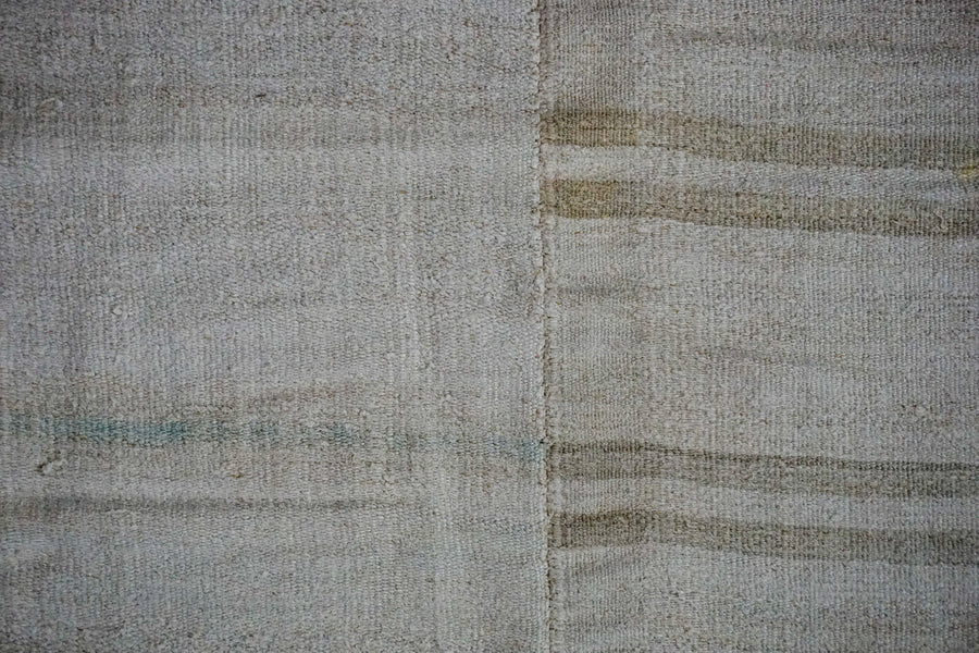 9’6 x 11’ Vintage Organic Hemp Rug Off White Flatweave MCM Kilim