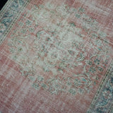 6’4 x 9’4 Vintage Oushak Rug Muted Red and Green Carpet