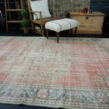 6’4 x 9’4 Vintage Oushak Rug Muted Red and Green Carpet