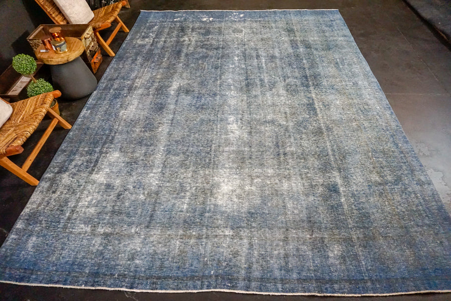 9’4 x 12’5 Oushak Carpet Denim Blue Overdyed Vintage Rug