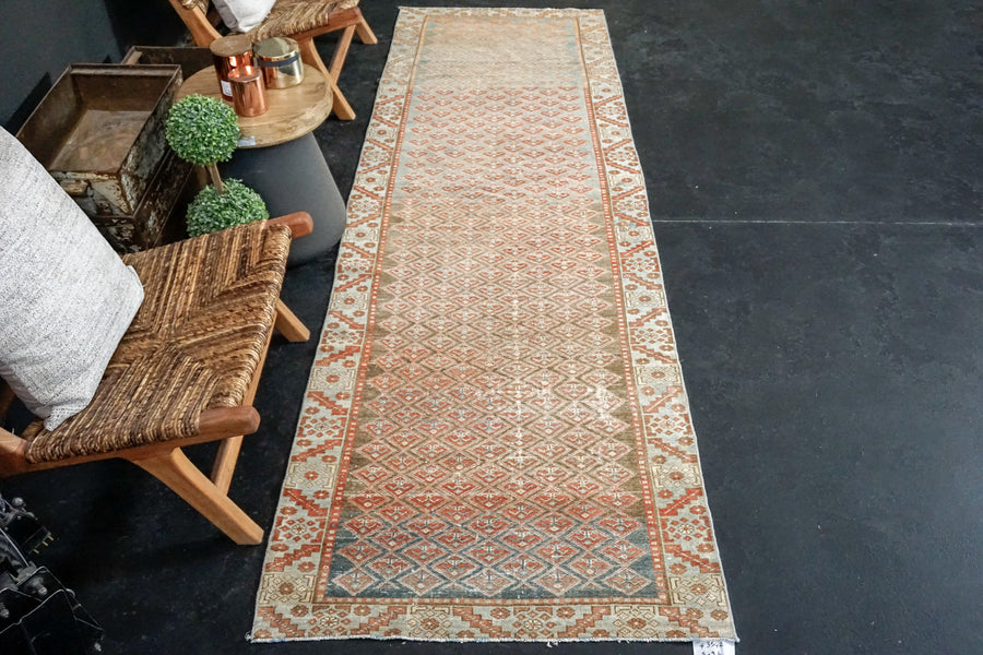 3’ x 9’6 Classic Vintage Runner Muted Blue, Copper and Brown