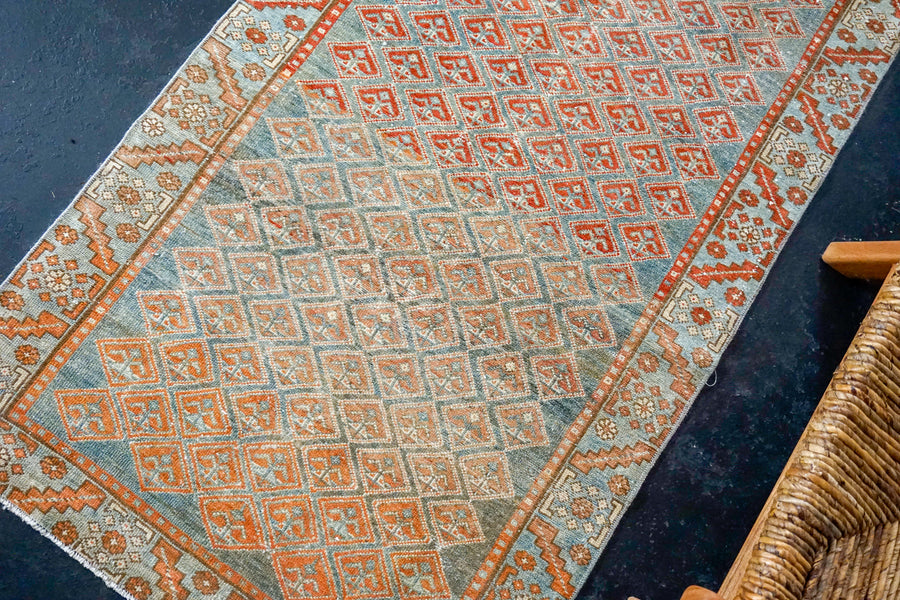 3’ x 9’6 Classic Vintage Runner Muted Blue, Copper and Brown