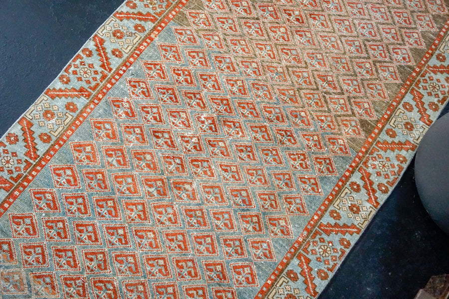 3’ x 9’6 Classic Vintage Runner Muted Blue, Copper and Brown